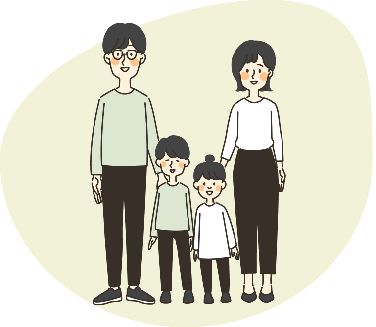 地域に寄り添うサポートを表す家族のイラスト