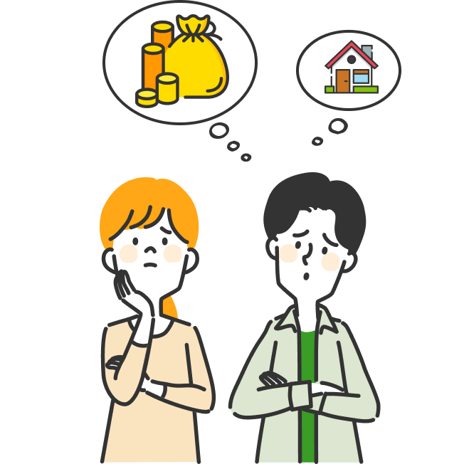 お金と住宅について悩む夫婦のイラスト